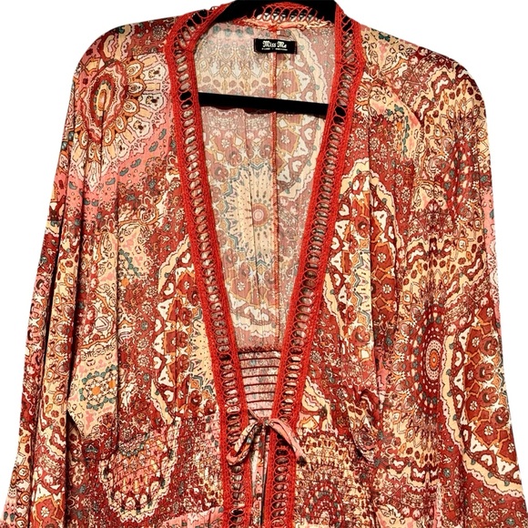 Miss Me Bohemain Print Longline Duster Wide Sleeve Lightweight Kimono - Picture 3 of 13